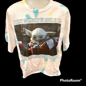 Star Wars Women’s The Child Short Sleeve Crop Tie Dye Tee SZ L